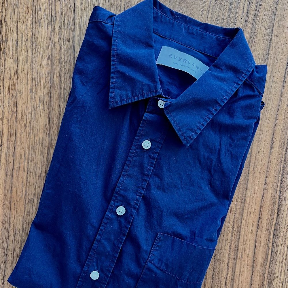 Everlane Men's Navy Poplin Cotton Button-Front Shirt - MEDIUM